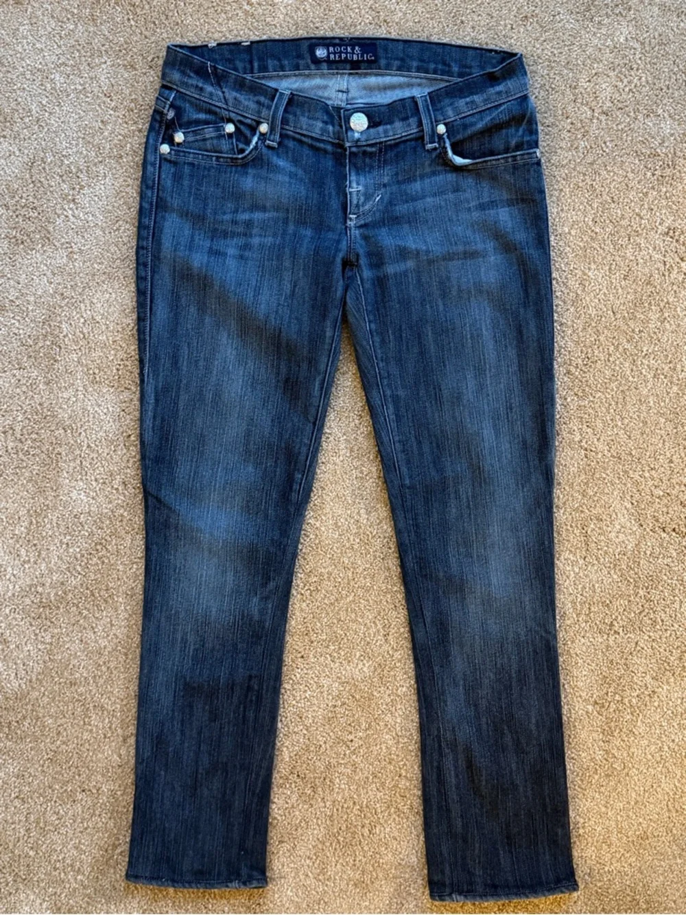 Rock & Republic Low Rise Skinny Jeans Size 26 Med Dk Wash Embroidered Pocket - Picture 3 of 16